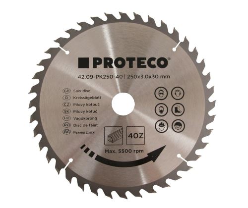 Proteco - 42.09-PK250-40 - kotouč pilový SK 250 x 3.0 x 30 40z + redukce 30/20 mm