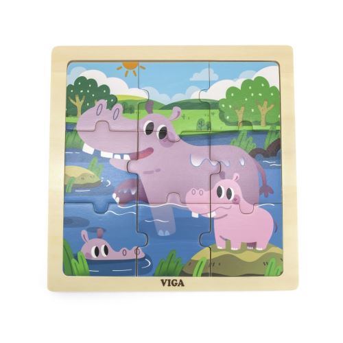 VIGA Handy dřevěné puzzle Hippos 9 elementů