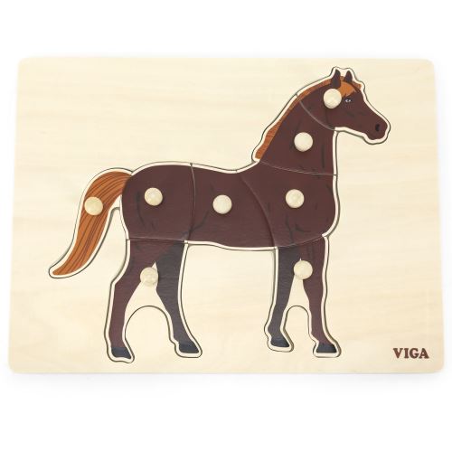 VIGA Dřevěný montessori puzzle kůň s kolíky