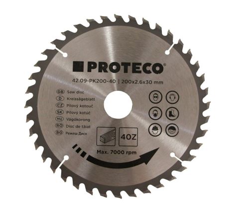 Proteco - 42.09-PK200-40 - kotouč pilový SK 200 x 2.6 x 30 40z + redukce 30/20 mm