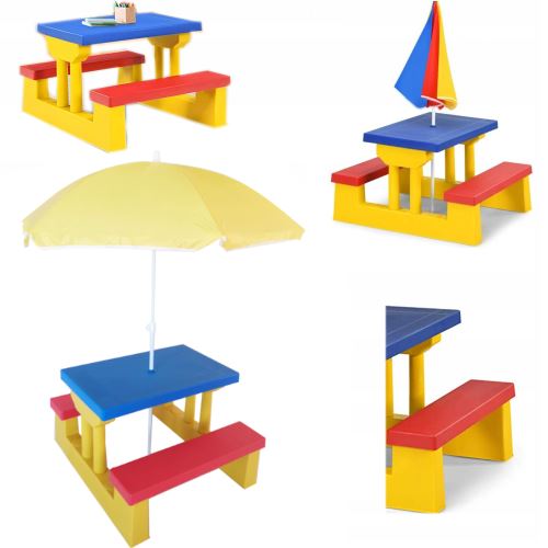 Dětský piknikový stůl se žlutým deštníkem