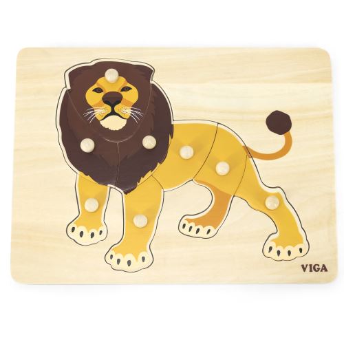 VIGA Dřevěné Montessori puzzle lev s kolíky