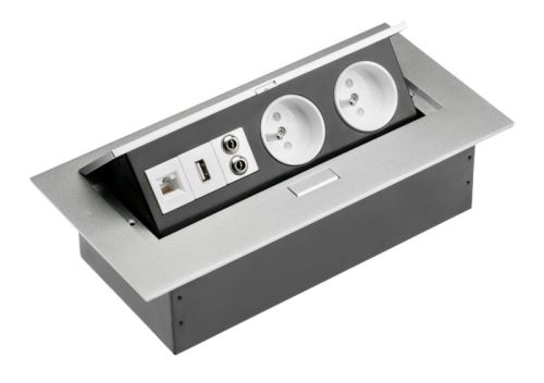 GTV  AE-PB02GU-53 Zásuvky stolní, 2x zásuvka, USB, AUDIO IN/OUT (MINIJACK)