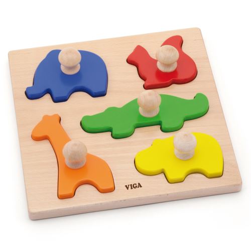 Dřevěné puzzle Viga s kolíky zvířátka