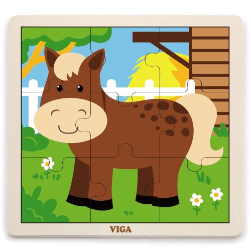VIGA Handy Wooden Puzzle Horse 9 prvků