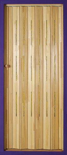Shrnovací dveře dřevěné borovicové přírodní  - uzké žluté prosklení