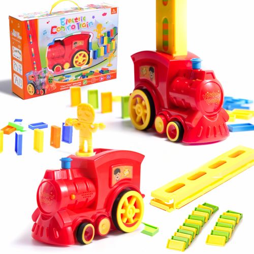 Lokomotiva, vlak, logická hra domino s červeným choo