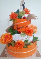 VERATEX Veratex Textilní svatební dort třípatrový oranžová růže