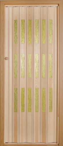Shrnovací dveře dřevěné borovicové přírodní - široké žluté prosklení