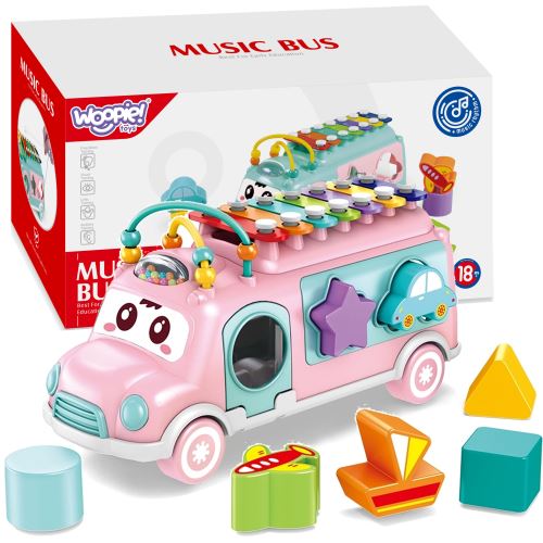 WOOPIE BABY Hudební třídička autíček s činely růžová
