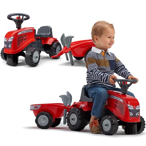 Traktor FALK Baby Massey Ferguson Red s přívěsem + příslušenství Od 1 roku