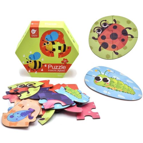 CLASSIC WORLD Dřevěné puzzle proti hmyzu pro děti 6 obrázků 24 ks.