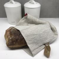 Aesthetic Lněný vak na chleba / sáček na pečivo s koženým poutkem -100% len, gramáž 245g/m2 - mix barev Rozměr: 25x45 cm, Len barva: Oatmeal