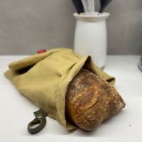 Aesthetic Lněný vak na chleba / sáček na pečivo s koženým poutkem -100% len, gramáž 245g/m2 - Písková Rozměr: 25x45 cm