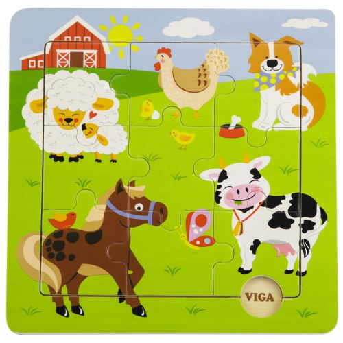 VIGA Handy Wooden Puzzle Farm 9 elementů
