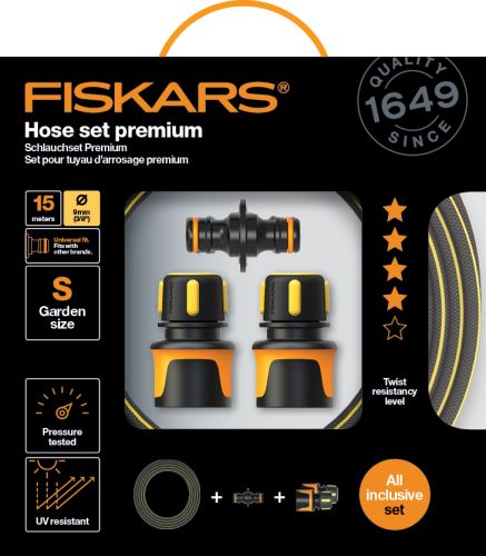 Fiskars Sada zavlažovací hadice Premium 3/8" 15 m se spojkami (1027101)