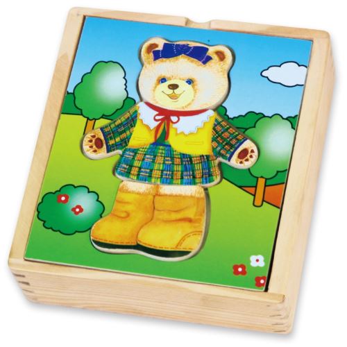 Dřevěné puzzle Viga Puzzle Oblečte dívčího medvídka