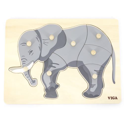 VIGA Dřevěné Montessori puzzle slon s kolíky