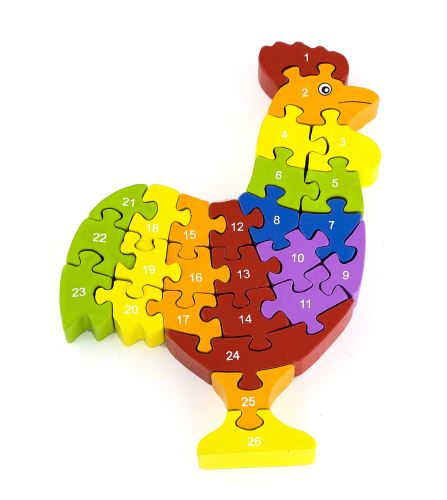 Dřevěné puzzle Cockerel 3D abeceda Viga hračky