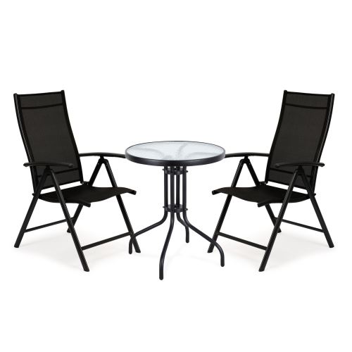 Set zahradního nábytku, skleněný stůl + 2 židle, set pro 2 osoby