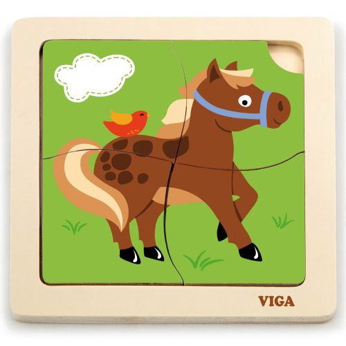 VIGA Praktický dřevěný puzzle kůň