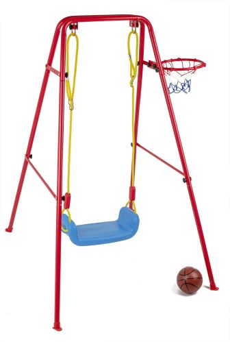 Houpačka + košík na hraní s míčem na kovovém rámu