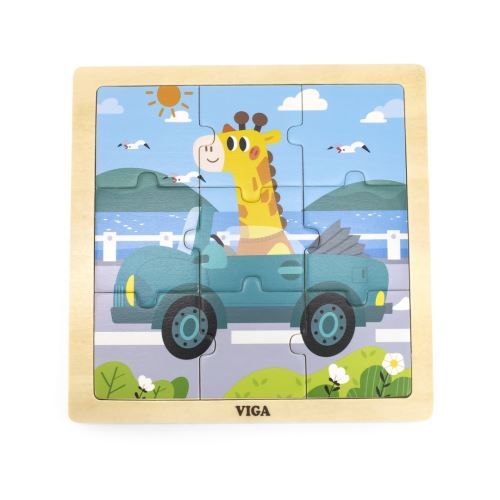 VIGA Handy Wooden Puzzle Žirafa do auta 9 prvků