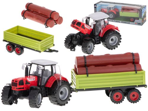 Tahač traktor zemědělské vozidlo s přívěsem + hromady dřeva