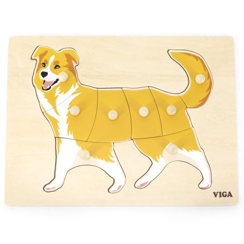 VIGA Dřevěný montessori puzzle pes s odznaky