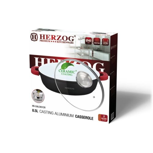 Herzog HR-CALC281CR; Hliníkový keramický kastrol 28 cm 3,8 lL červený