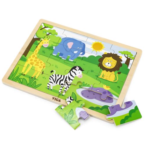 VIGA Dřevěné puzzle Safari 16 prvků