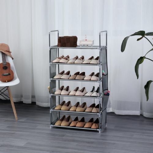 Herzberg 6 Layer Storage Shoe Rack - 47x100cm Black