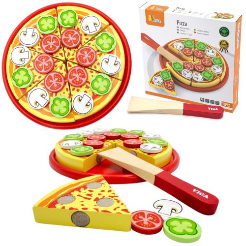 Dřevěná pizza na krájení s příslušenstvím Viga Toys